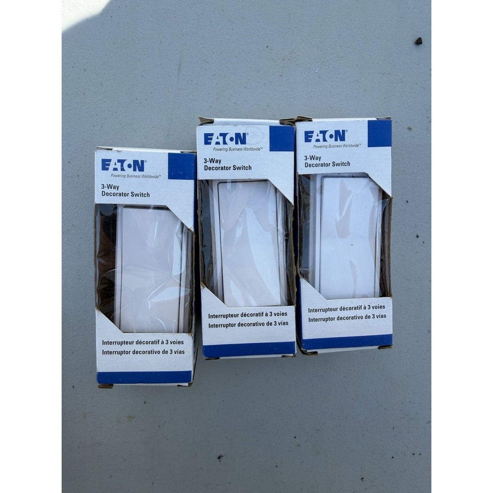 Lot Of 3 Eaton 15-Amp 3-Way Rocker Light Switch White 7503W-BX-LW Made in USA